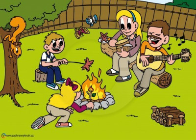 rodina u ohýnku - holka šťourá klacíkem do ohně, Záchranný kruh